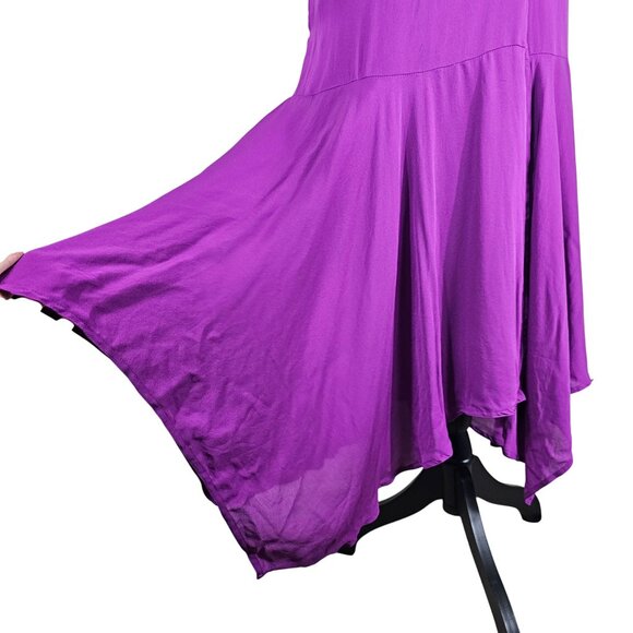 A.L.C. Claire Handkerchief Hem Silk Wrap Dress Sz 0 Purple Fuchsia Belted Waist - Picture 7 of 16